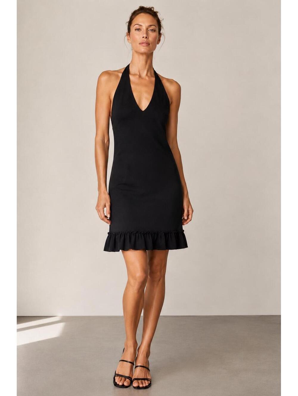 Moschino Cheap and Chic Black Halter Dress Ruffle Hem